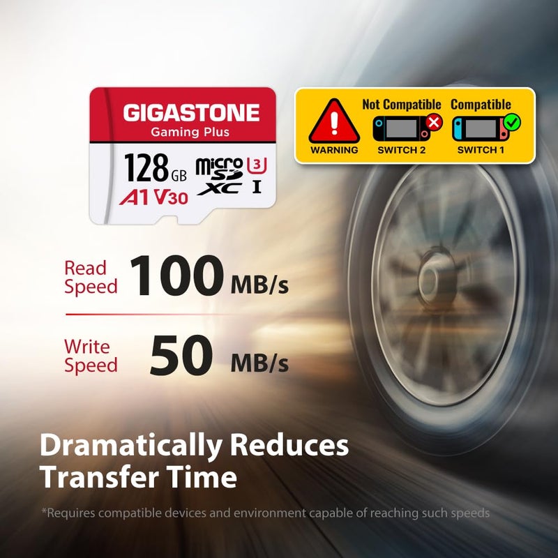 Gigastone [جيغاستون] بطاقة micro SD سعة 128 جيجابايت، جيمينغ بلس، بطاقة ذاكرة MicroSDXC لجهاز نينتندو سويتش 1، وايز، جوبرو، كاميرا داش، كاميرا أمنية، تسجيل فيديو بدقة 4K، UHS-I A1 U3 V30 C10، تصل إلى 100 ميجابايت/ثانية، مع محول - Image 4